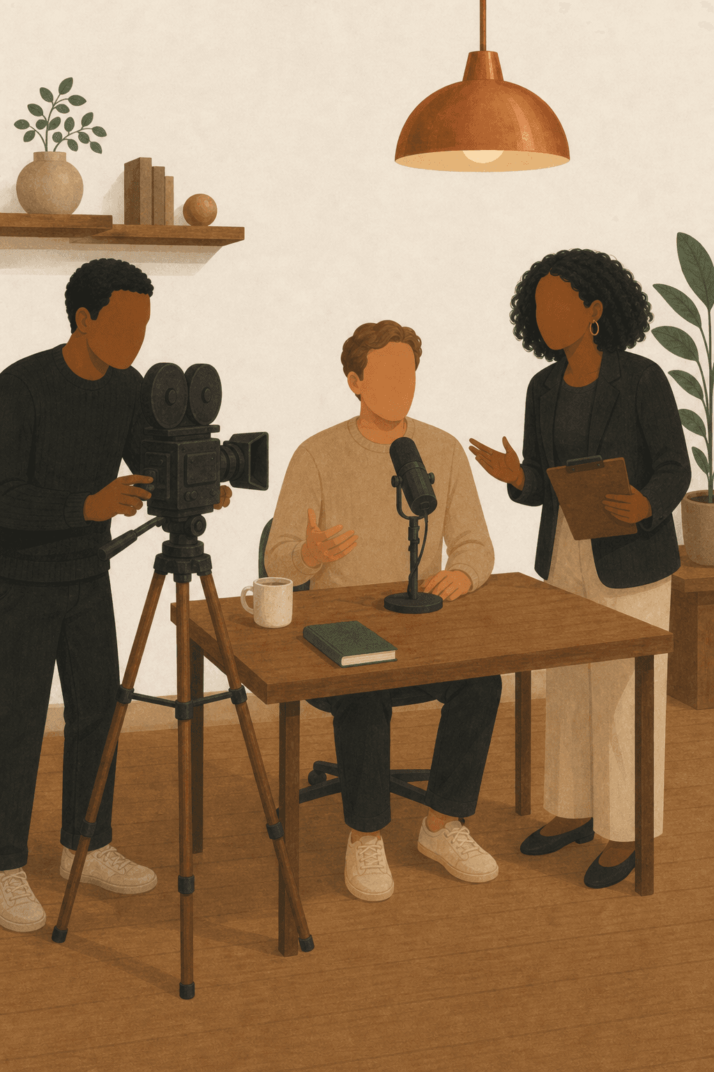 A production team filming and recording so a business can be seen, heard, and remembered
