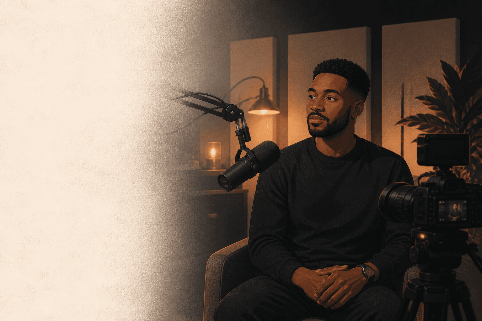 Interview and cinema production in a copper-lit studio